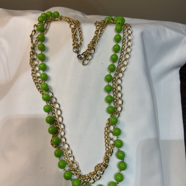 Vintage Art Deco Style Green Beaded Double Strand Long Necklace