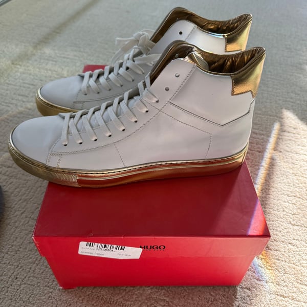BOSS Mens Aristoc White Gold High Top Trainers