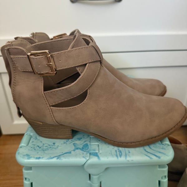 Sole Society Women's Taupe Suede Cut-Out Ankle Booties