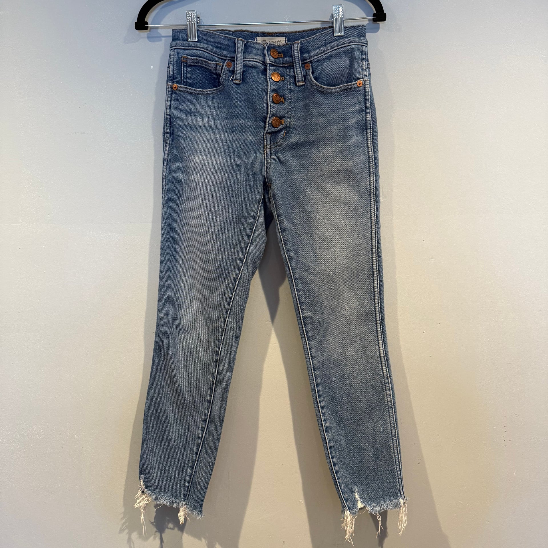 Madewell 10” High-Rise Skinny Jeans Button Fly Raw Hem Size 25P Petite 1
