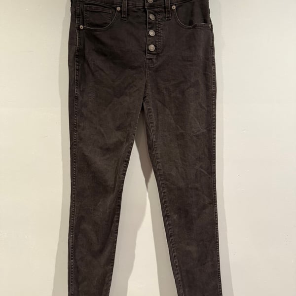 Madewell 10” High-Rise Skinny Jeans Button Fly Raw Hem Black Size 28