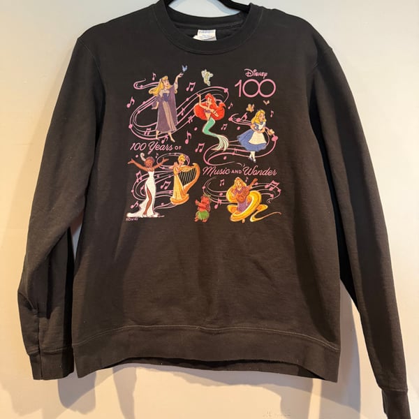 Disney 100 Years of Music and Wonder Sweatshirt Black Size M Crewneck Pullover