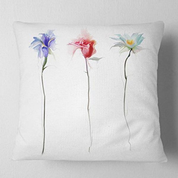 Designart Three Flowers Throw Pillow - 16x16,New,White