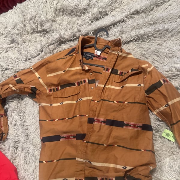 Roper Western Snap Front Southwest Aztec Rodeo Shirt Orange Black Button Up Large