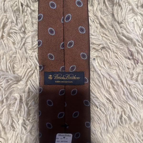 Brooks Brothers Makers Mens Neck Tie Silk Brown Blue Polka Dot 3.5" 58" USA