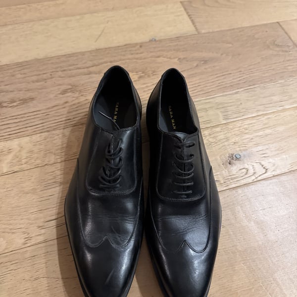Black Leather Wingtip Oxford Dress Shoes