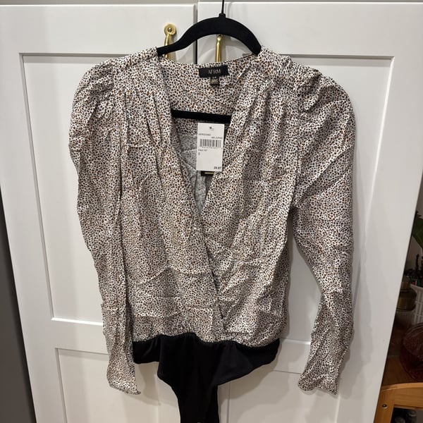AFRM Leopard Print Surplice Long Sleeve Bodysuit