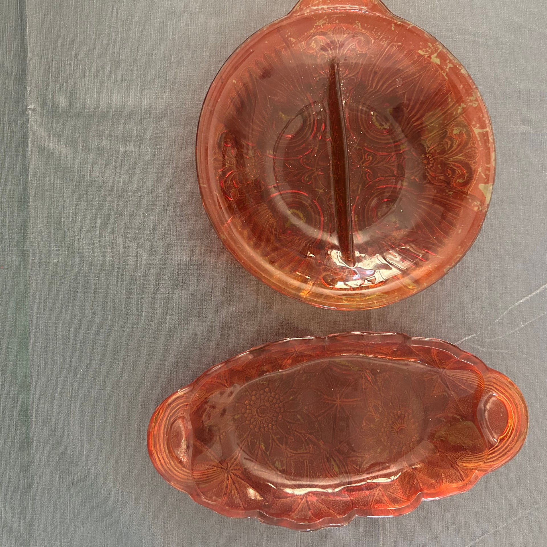 Vintage Glass Marigold Carnival Divided Relish Dish & Tray 1