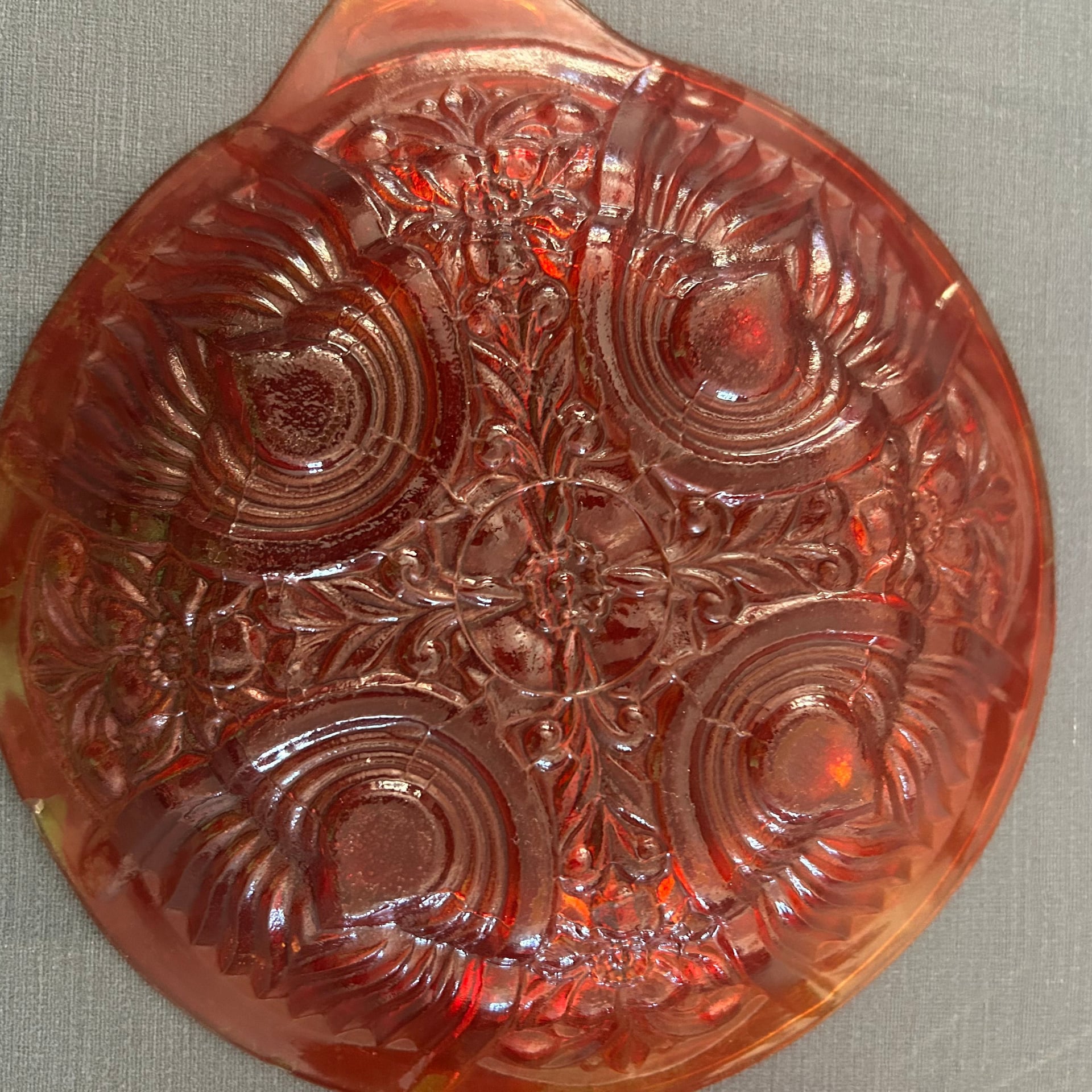 Vintage Glass Marigold Carnival Divided Relish Dish & Tray 3