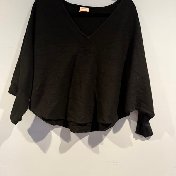 Kerisma Black Oversized Batwing V-Neck Sweater Poncho Style Knit One Size