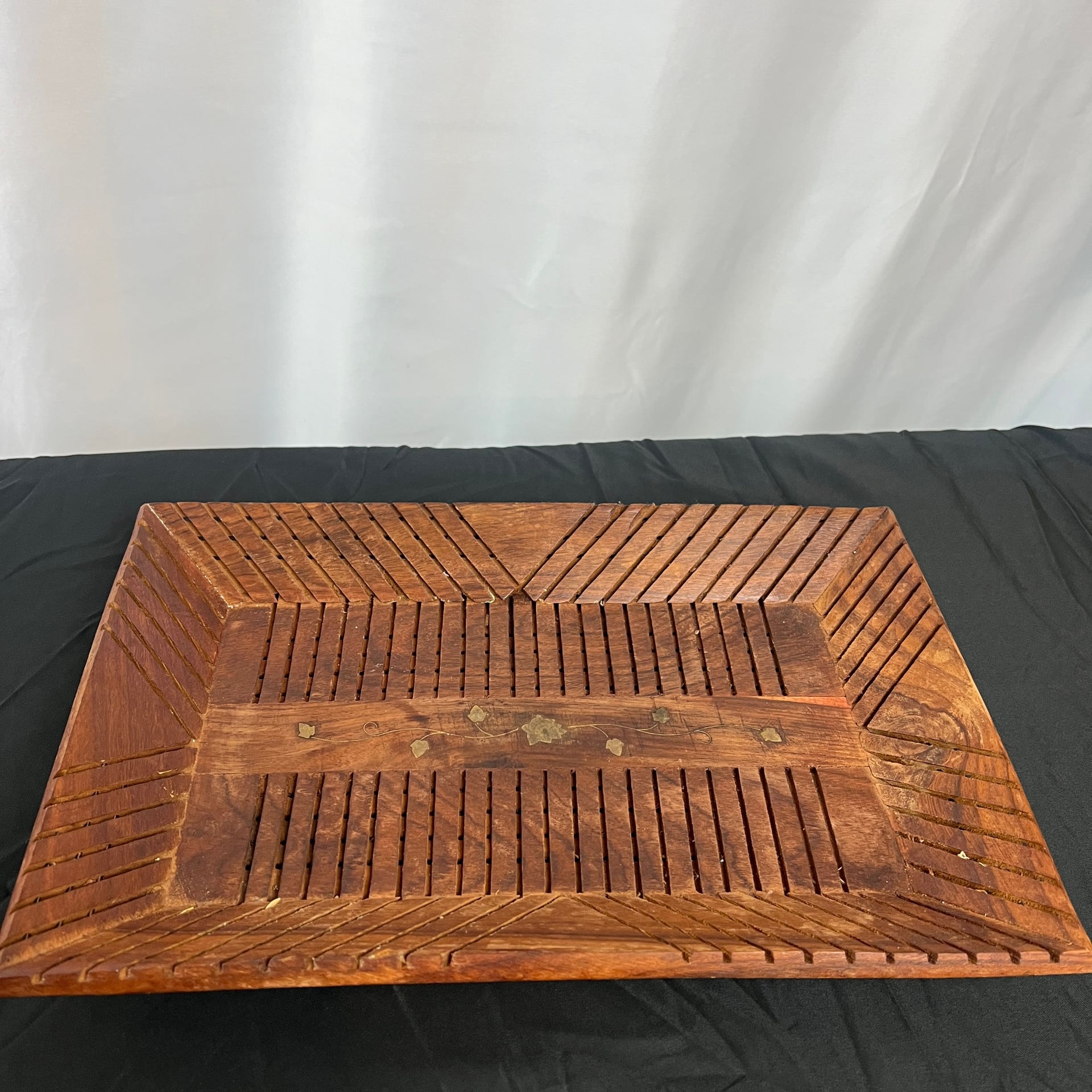Handcrafted Wooden Serving Tray with Brass Inlay 1