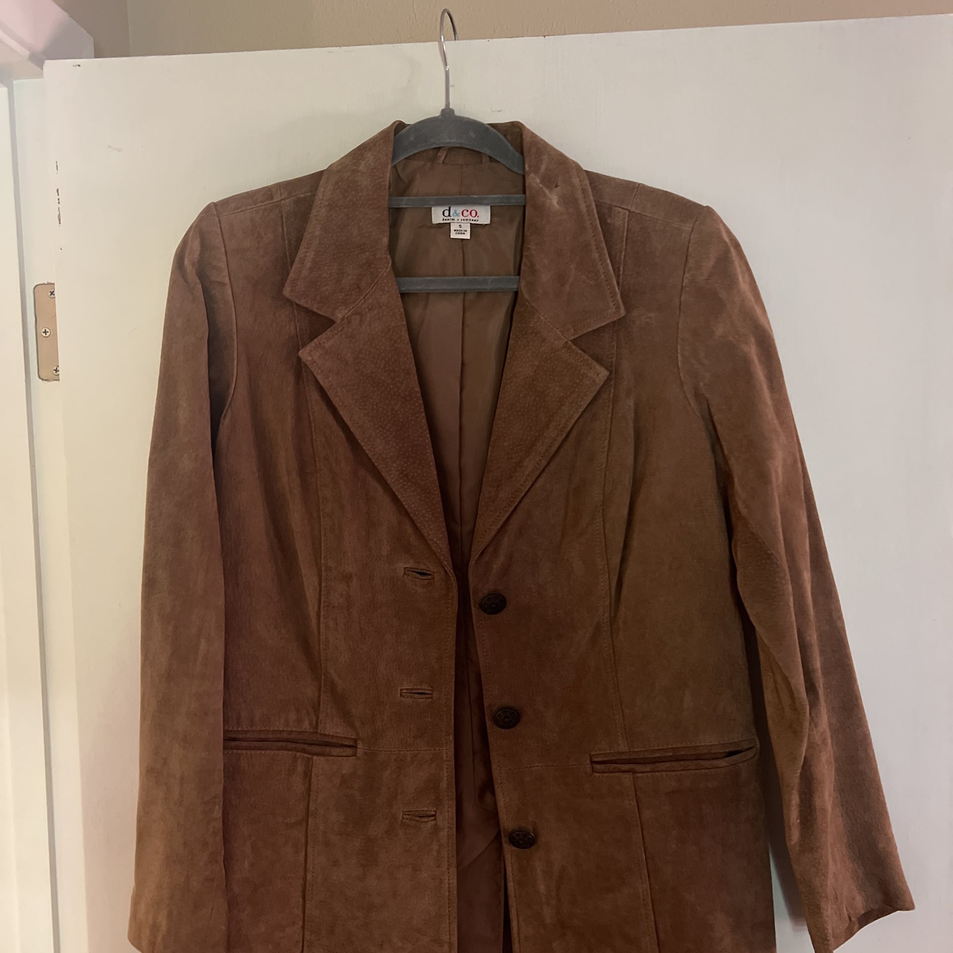 Vintage Suede Blazer Women's Brown Button Front Jacket 1