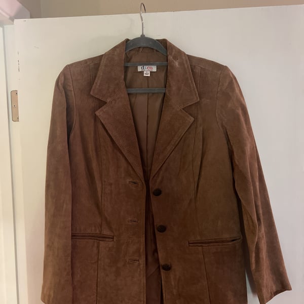 Vintage Suede Blazer Women's Brown Button Front Jacket