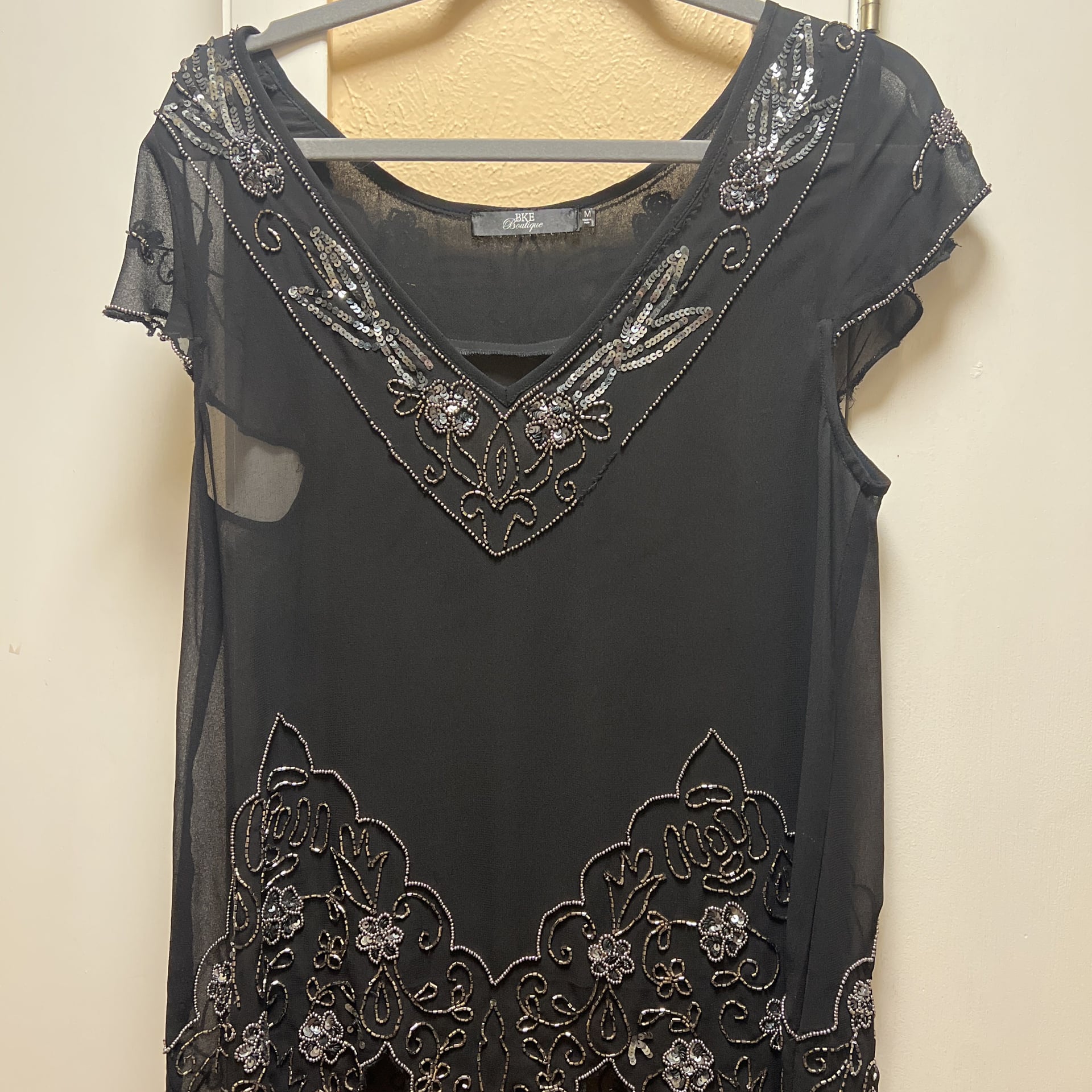 BKE Black Beaded top missing some beads in a little frayed at the bottom 2