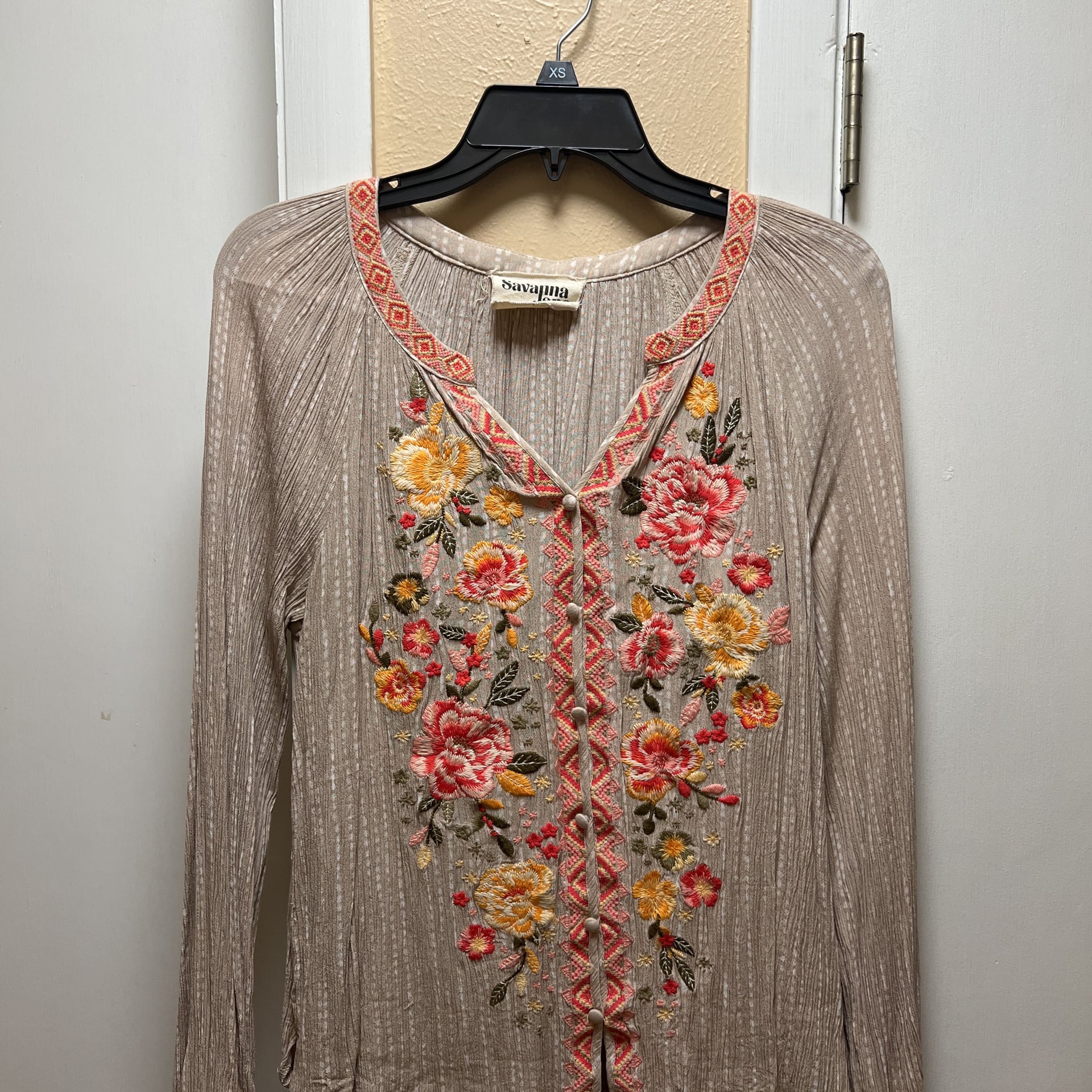 Savanna Jane Striped Embroidered Button-Down Top 1