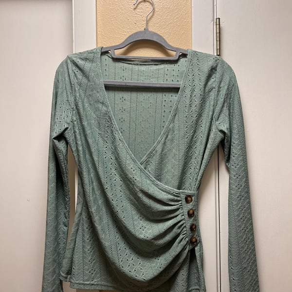  Long Sleeve Ribbed Cross Front Sweater