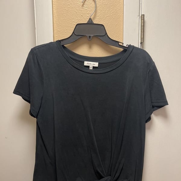 Another Love Yvet Slub Knit Top Black Twist Front Short Sleeve
