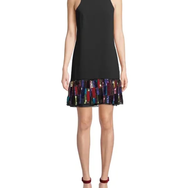 Trina Turk Berry Drop Waist Mini Shift Dress Velvet Sequin