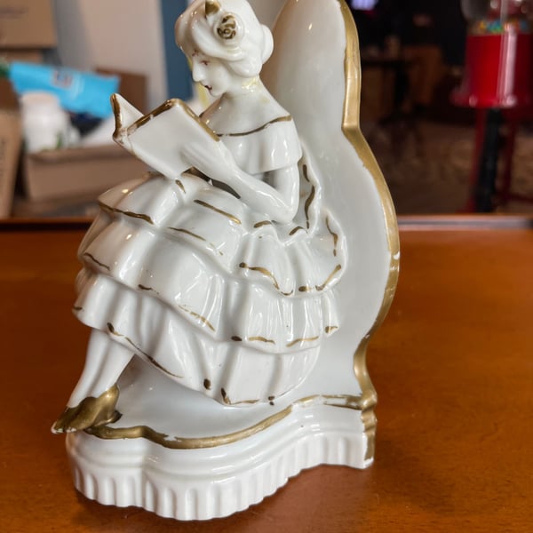 Vintage Porcelain Lady Reading Bookend Figurine Made in Japan