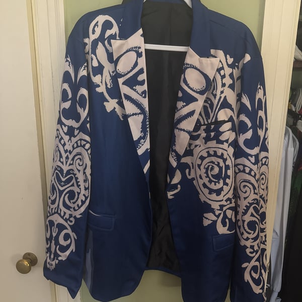 Etro Blue and White Floral Printed Cotton Blazer