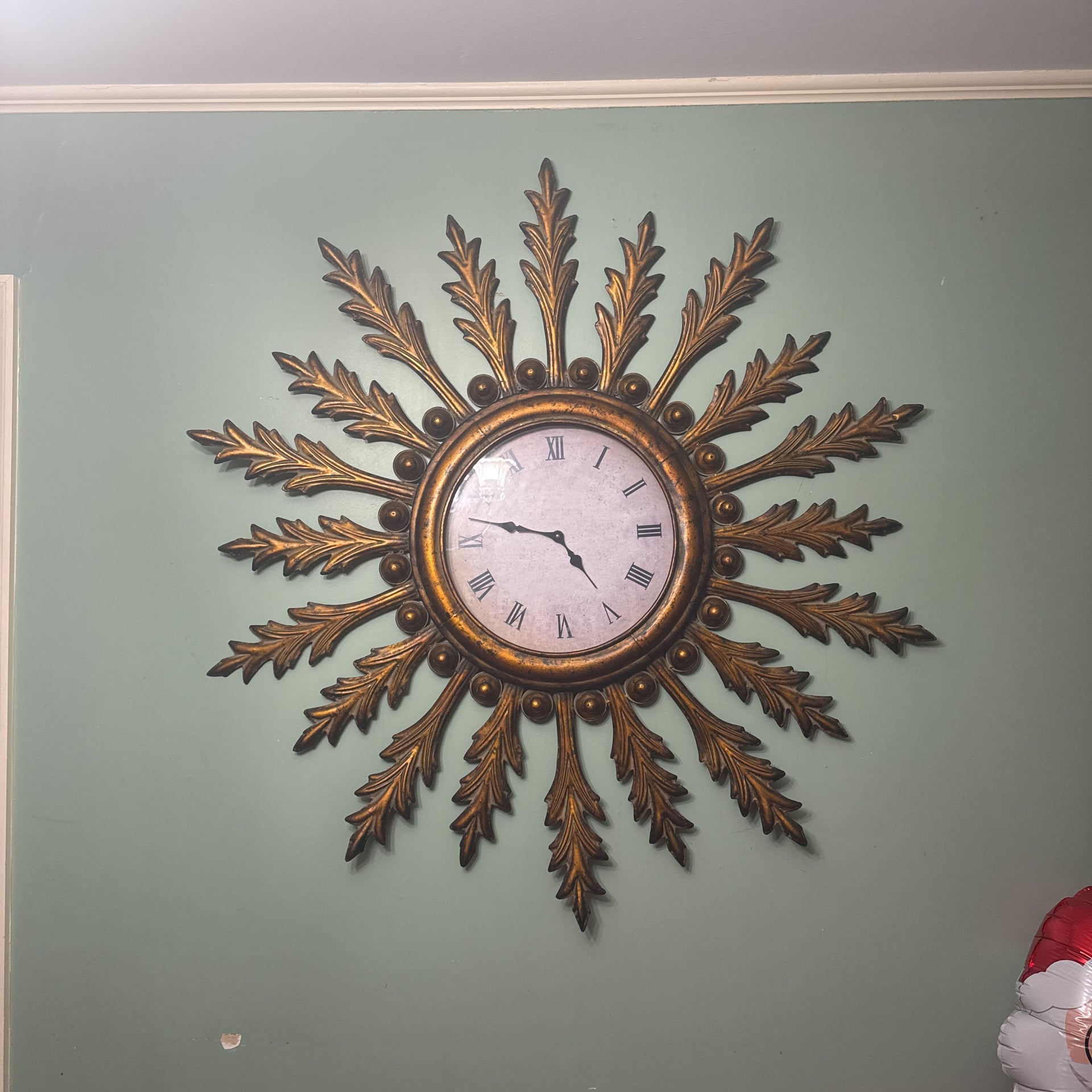 Mid-Century Gilded Sunburst Wall Clock 1