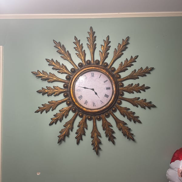 Mid-Century Gilded Sunburst Wall Clock