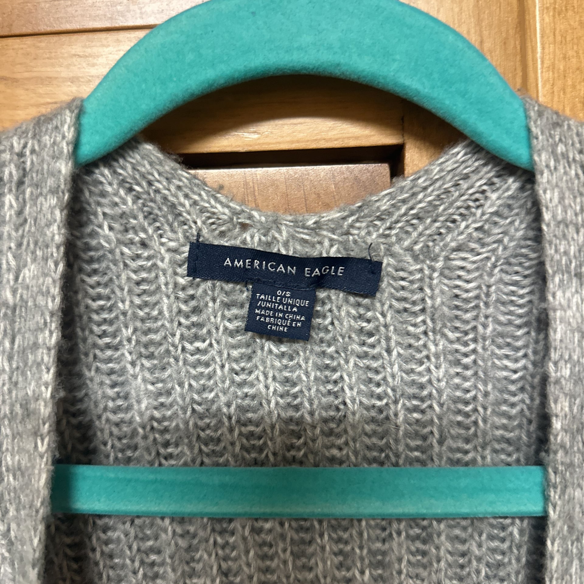 American Eagle Women's Shawl Wrap Sweater Fringe Kimono Heather Gray Knit 2