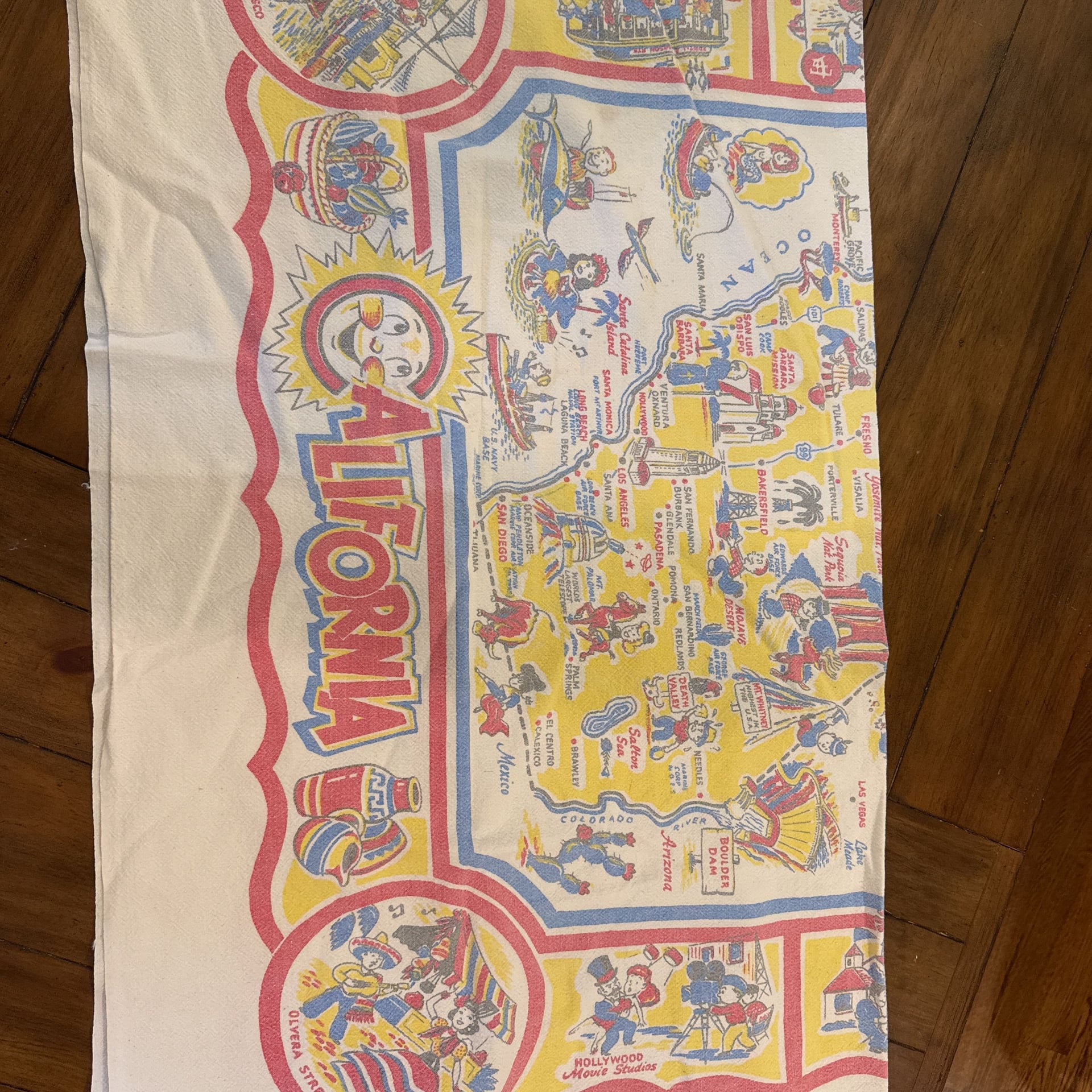 Vintage California Cloth Map With All Of California's Major Attractions 2