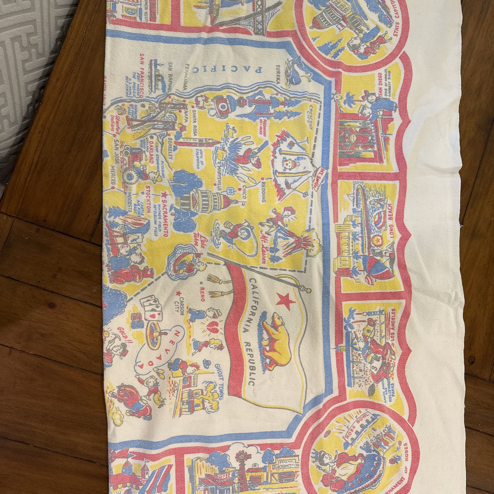 Vintage California Cloth Map With All Of California's Major Attractions 3