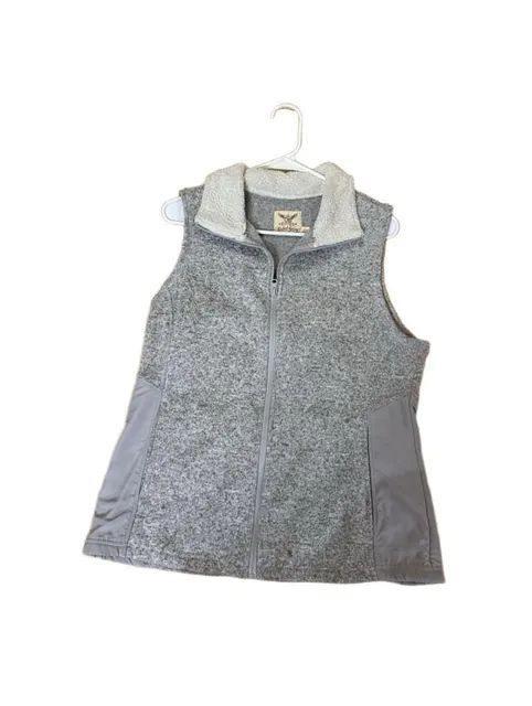 Faded Glory Fleece Vest Size L (12-14) Gray Full Zip Sherpa Collar
