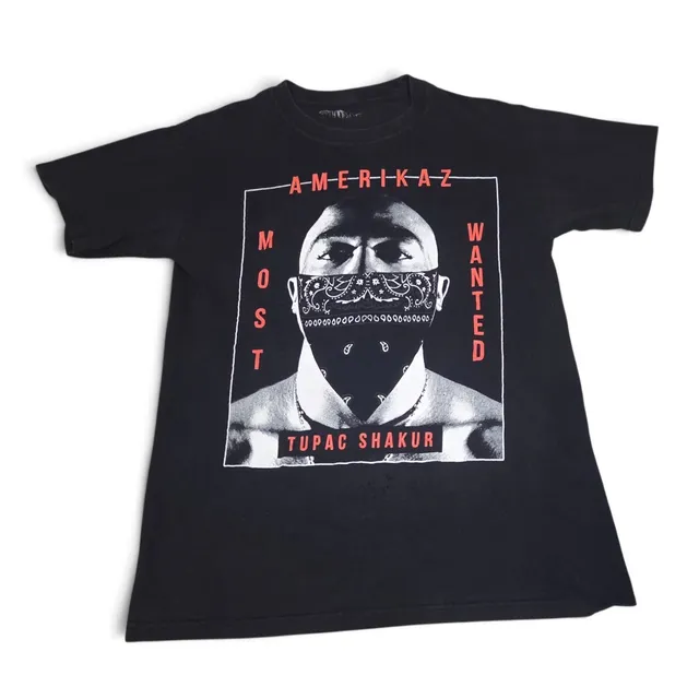 Tupac Shakur Amerikaz Most Wanted T-Shirt Black Graphic Rap Tee