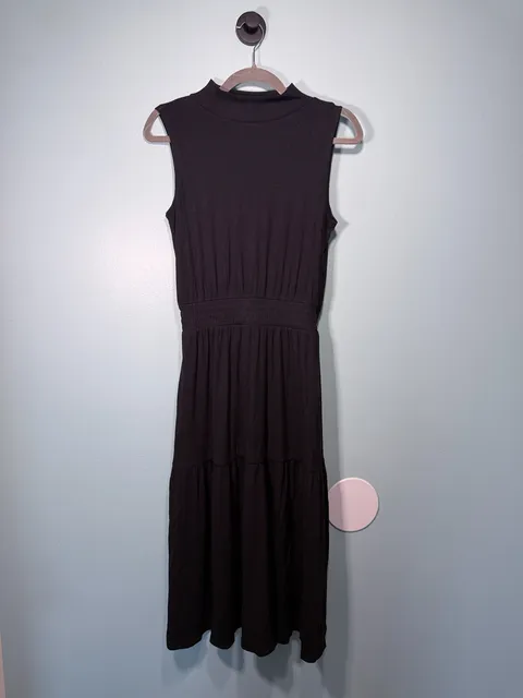 Maurices Midi Dress Size XS Black Ribbed Sleeveless Mock Neck Empire Waist