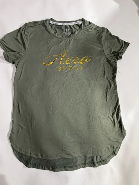 Aeropostale Sport Olive Green Gold Logo Graphic Tee Shirt XL
