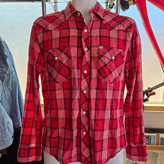 Salt Valley Western Snap Shirt Size M Red Plaid Long Sleeve