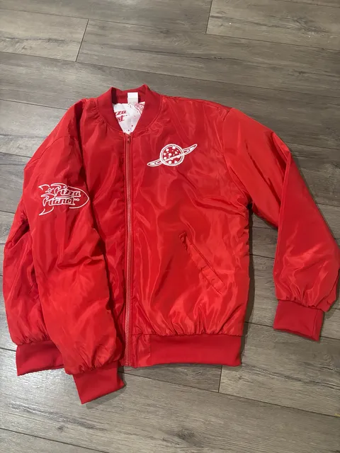 Disney Pixar Toy Story Pizza Planet Bomber Jacket Size L Red