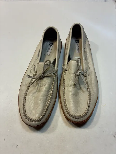Bachrach Leather Loafers White Casual Boat Shoes Made In Italy