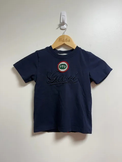 Gucci Kids T-Shirt Size 3/4 Navy Blue Cotton Logo Applique