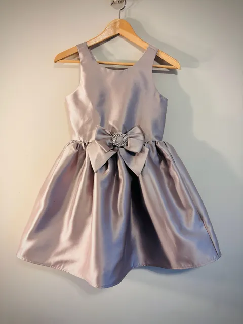 Zunie Dress Size 10 Silver Satin Rhinestone Bow Formal Party