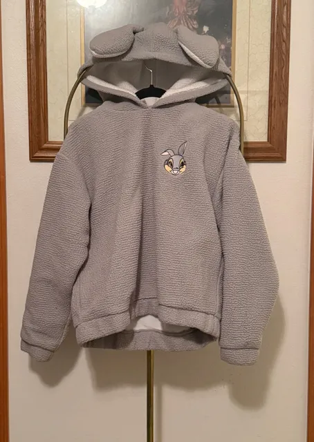 Disney Forever 21 Thumper Hoodie Size S Gray Sherpa Fleece