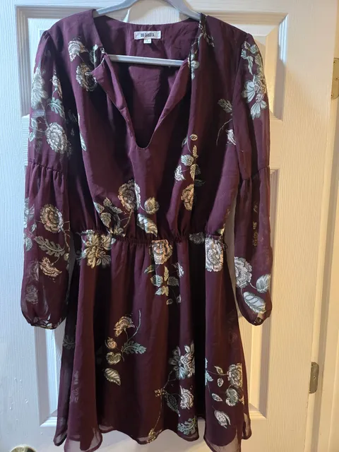 BB Dakota Floral Dress Size L Burgundy Long Sleeve