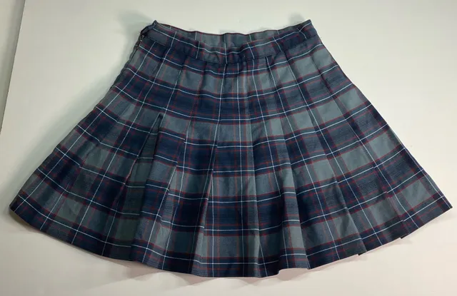 Classic Plaid Pleated School Uniform Skirt Gray Navy Red