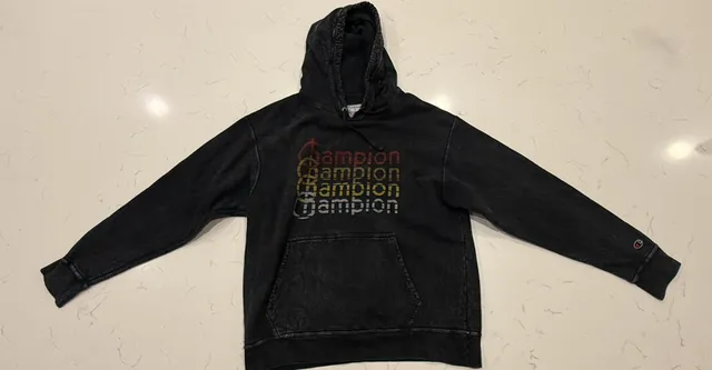Champion Vintage Wash Graphic Hoodie Size L Black Pullover Sweatshirt