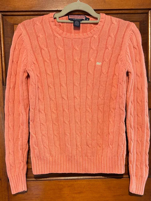 Vineyard Vines Cable Knit Sweater Size M Coral Pink