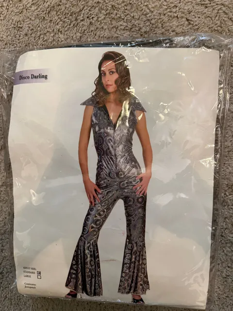 Fun World Disco Darling Jumpsuit Size US 10-12 Silver Halter 70s Costume
