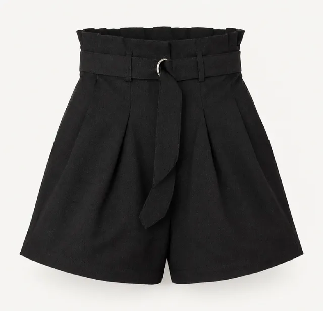Black High Waist Paperbag Shorts