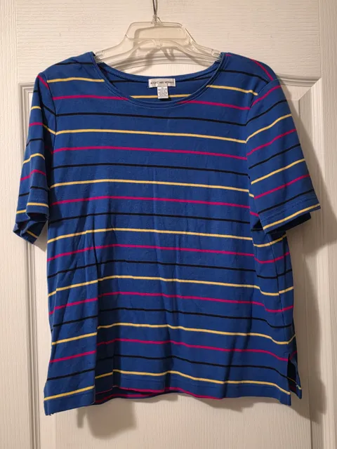 August Max Woman Striped Knit Shirt Size 1X Blue Red Yellow Short Sleeve