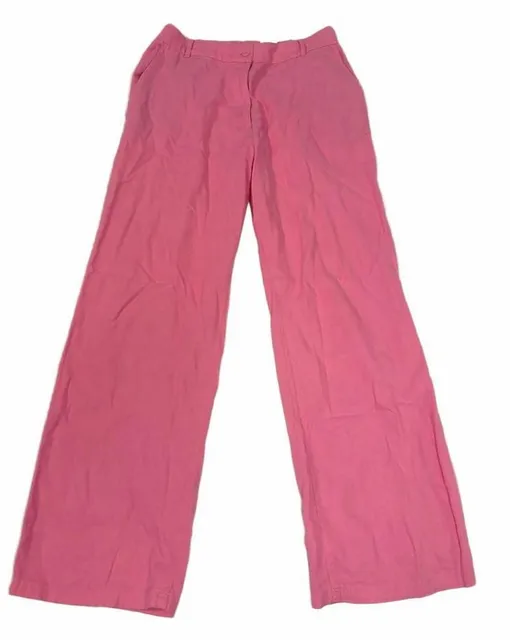 H&M Pink Linen Blend Pants Medium Wide Leg Trouser Coastal Summer Resort