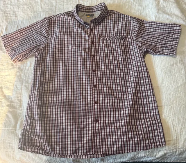 Eddie Bauer Plaid Short Sleeve Shirt Men's TXL Burgundy