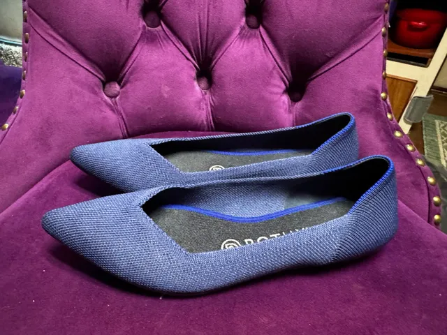Rothy's The Point Pointed Toe Flat Size 7.5 Blue Recycled Knit