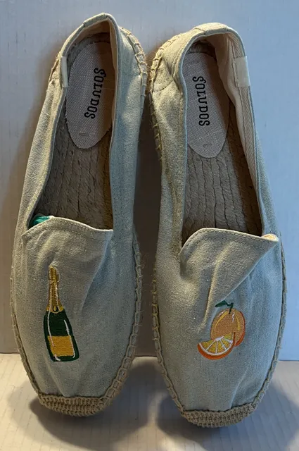 Soludos Embroidered Champagne & Orange Espadrilles Size 11